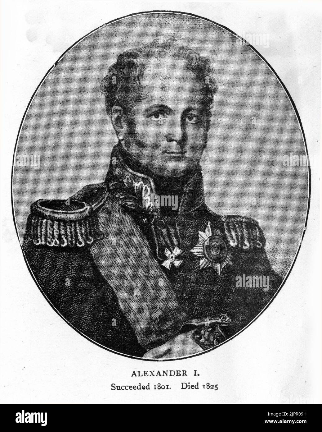 Portrait of Alexander I (1777 – 1825) Emperor of Russia from 1801, the first King of Congress Poland from 1815, and the Grand Duke of Finland from 1809 to his death. Stock Photo