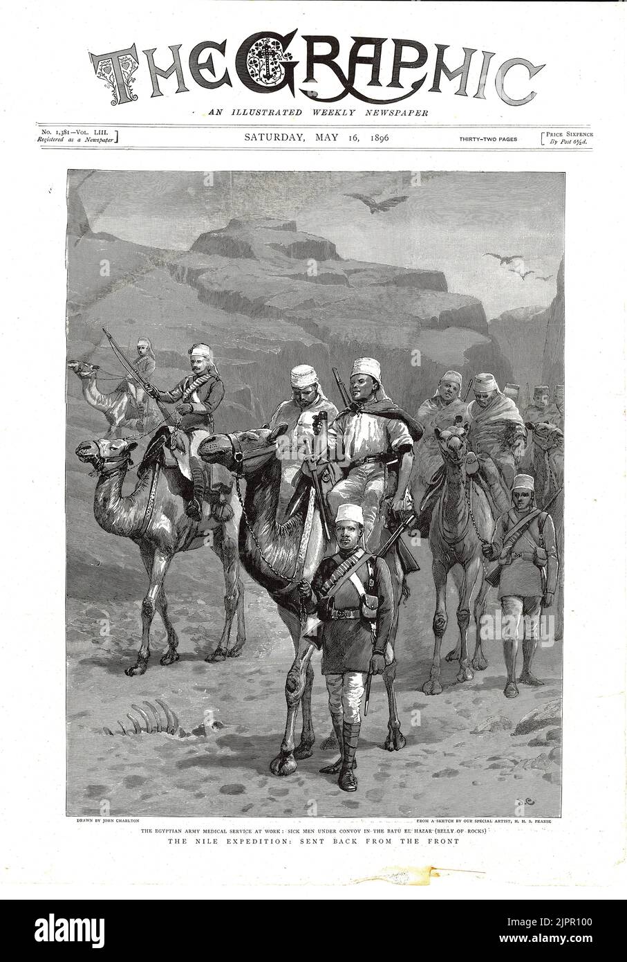 Front cover of the graphic newspaper 11-1-1896 featuring soldiers from the Nile Expedition sent back from the front. Stock Photo