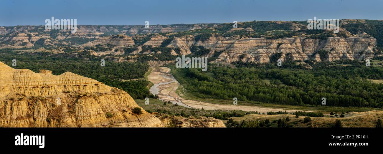 Panorama of The LIttle Missouri River Below Theodore Roosevelt Badlands ...