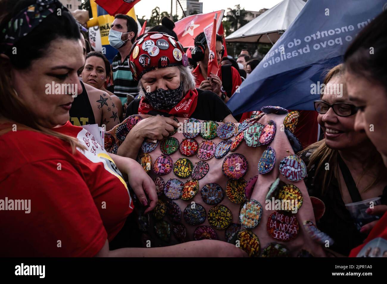 Buttons Protest Rally A vendor sells hand crafted buttons with political message to ...