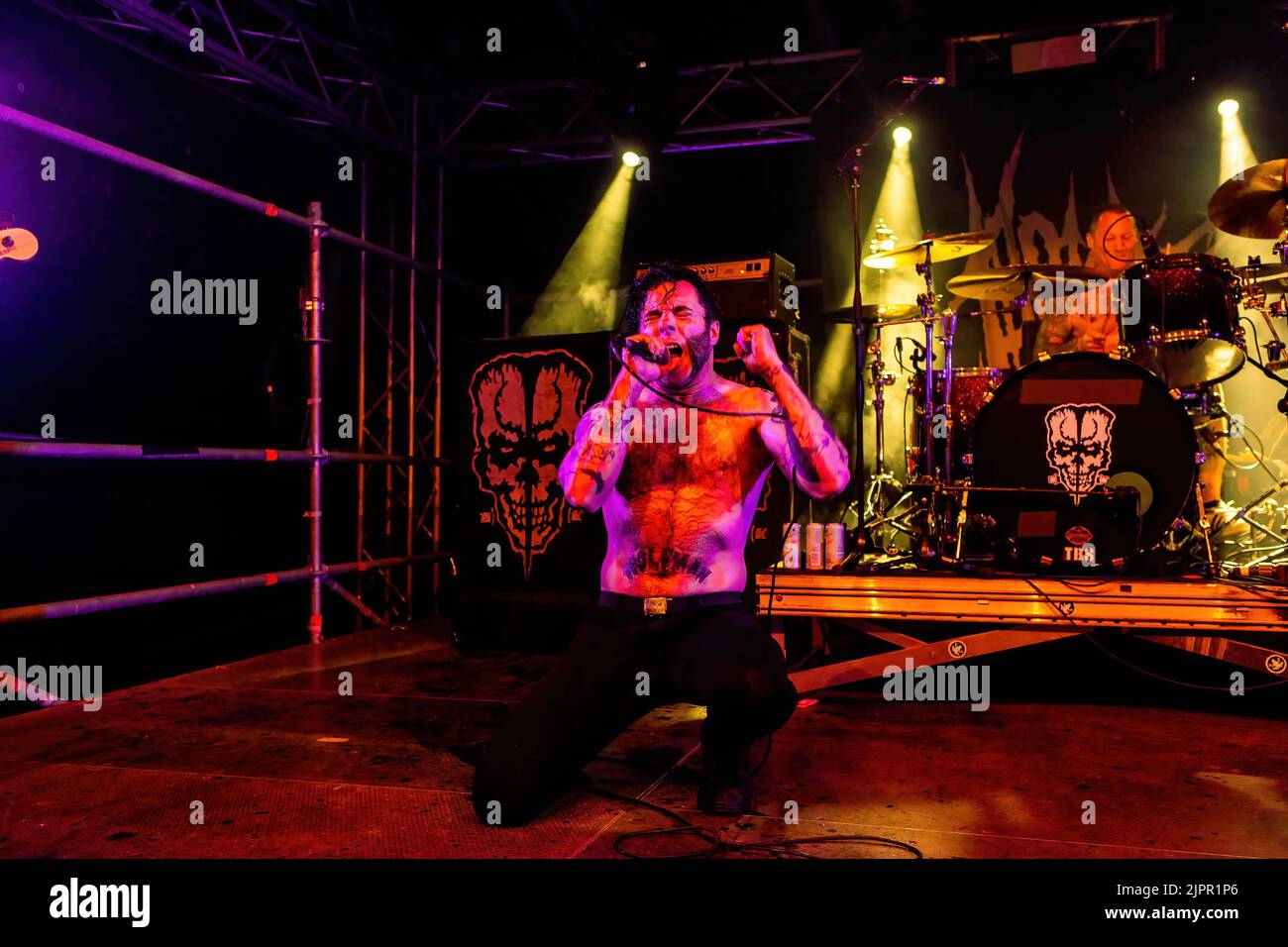 Milano, Italy. 19th Aug, 2022. Alex Story singer of Doyle from Misfits performs live during a concert at Circolo Magnolia. Doyle Wolfgang von Frankenstein, is an American guitarist best known for his material with the horror punk band the Misfits and his own band eponymously named Doyle. Credit: SOPA Images Limited/Alamy Live News Stock Photo