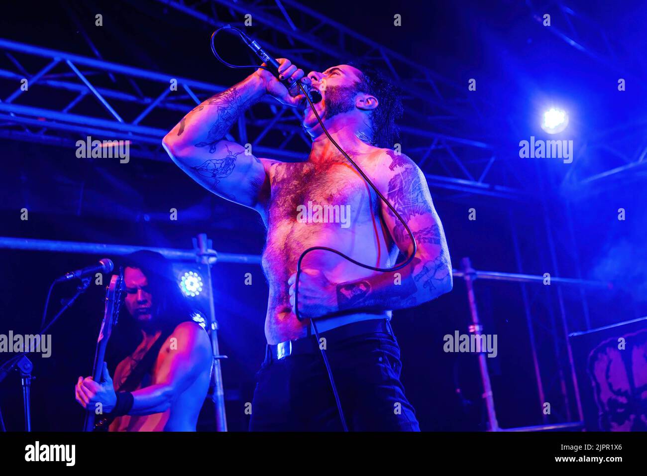 Milano, Italy. 19th Aug, 2022. Alex Story singer of Doyle from Misfits performs live during a concert at Circolo Magnolia. Doyle Wolfgang von Frankenstein, is an American guitarist best known for his material with the horror punk band the Misfits and his own band eponymously named Doyle. (Photo by Mairo Cinquetti/SOPA Images/Sipa USA) Credit: Sipa USA/Alamy Live News Stock Photo