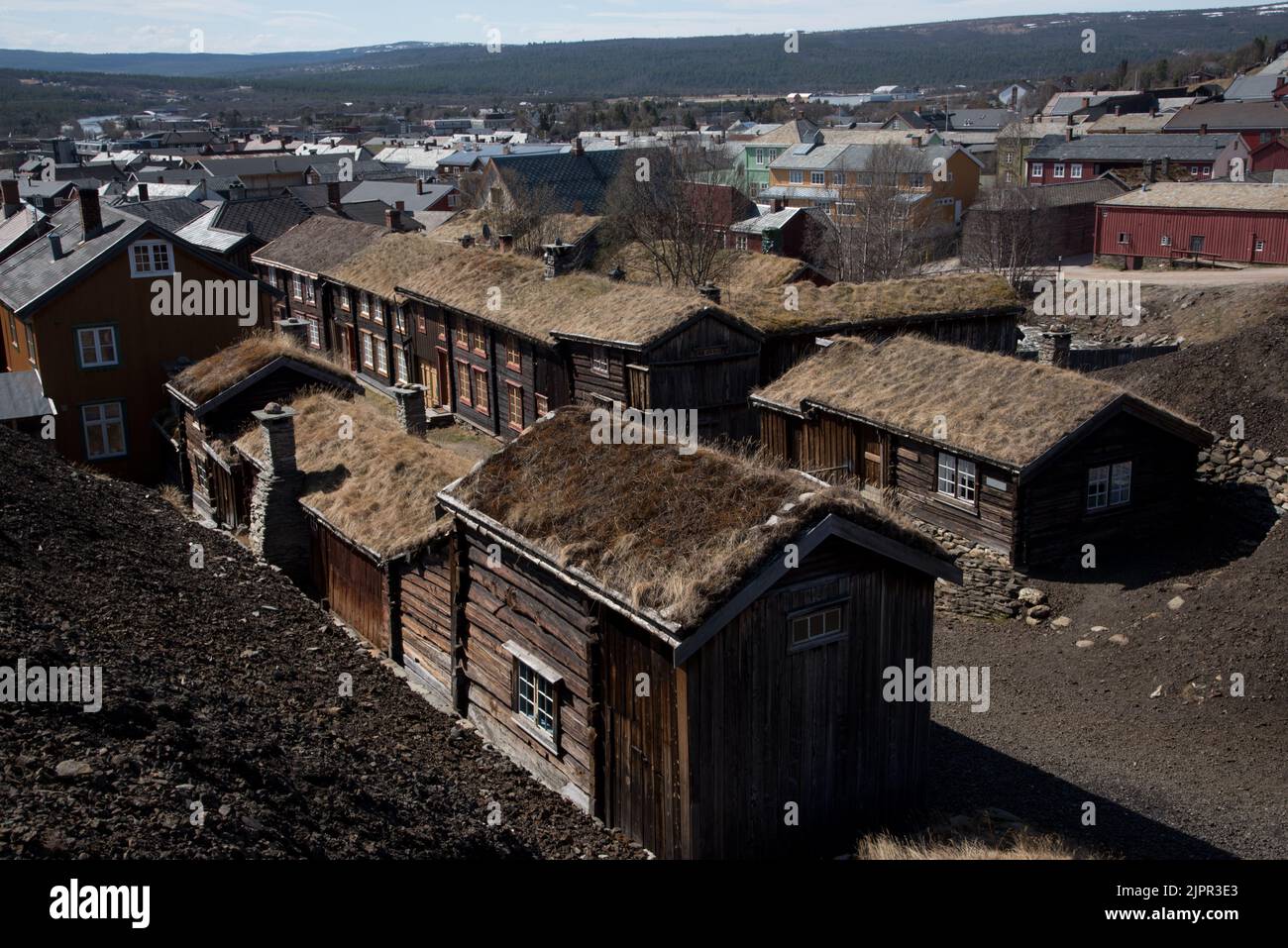 Røros is a copper mining town with historic wooden buildings in the ...