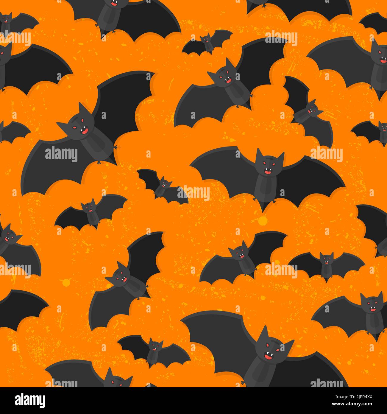 Bat print. Cute repeat bats on orange background. Seamless pattern with