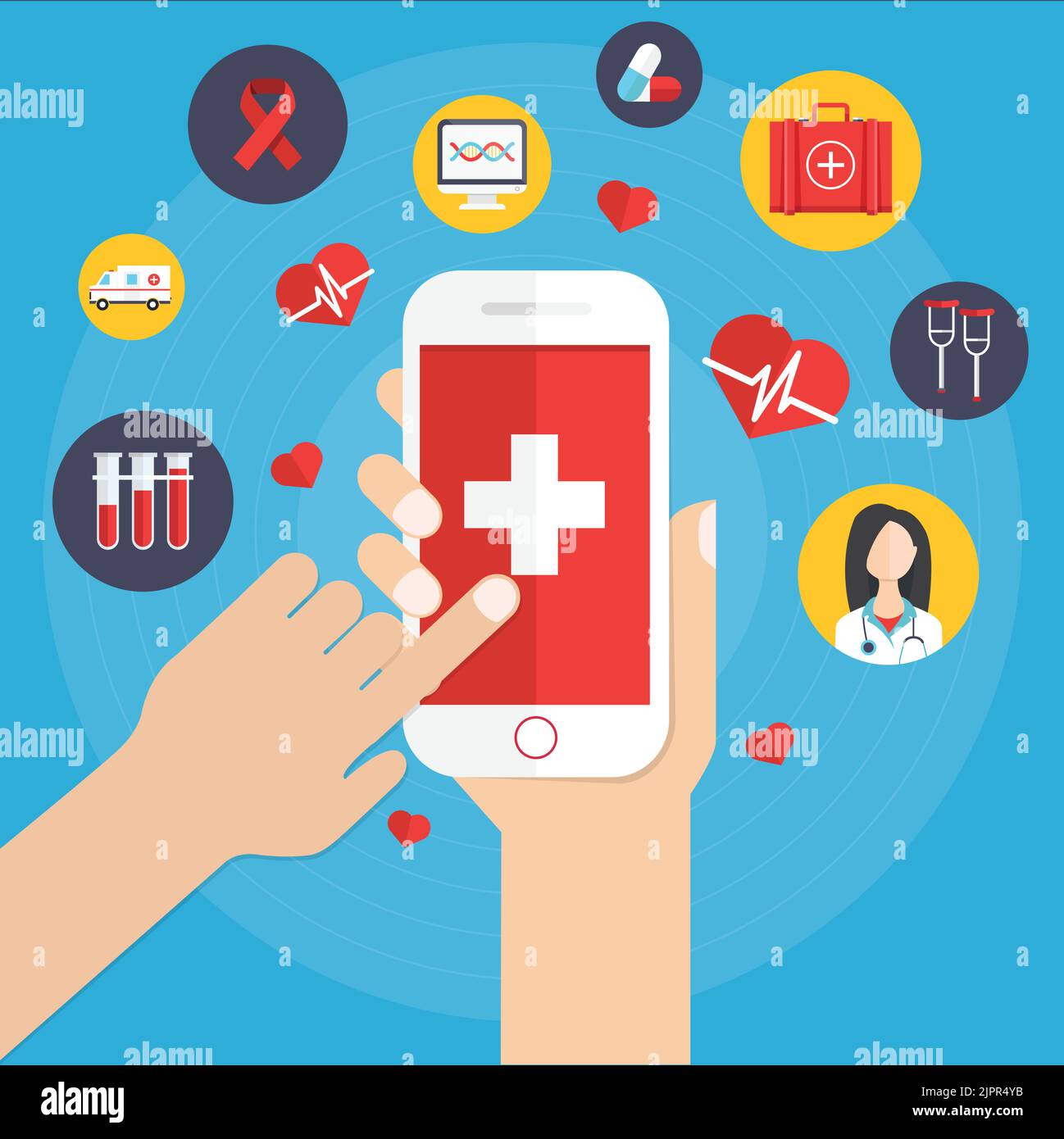Health app on smartphone. Medical care application opened by hand on