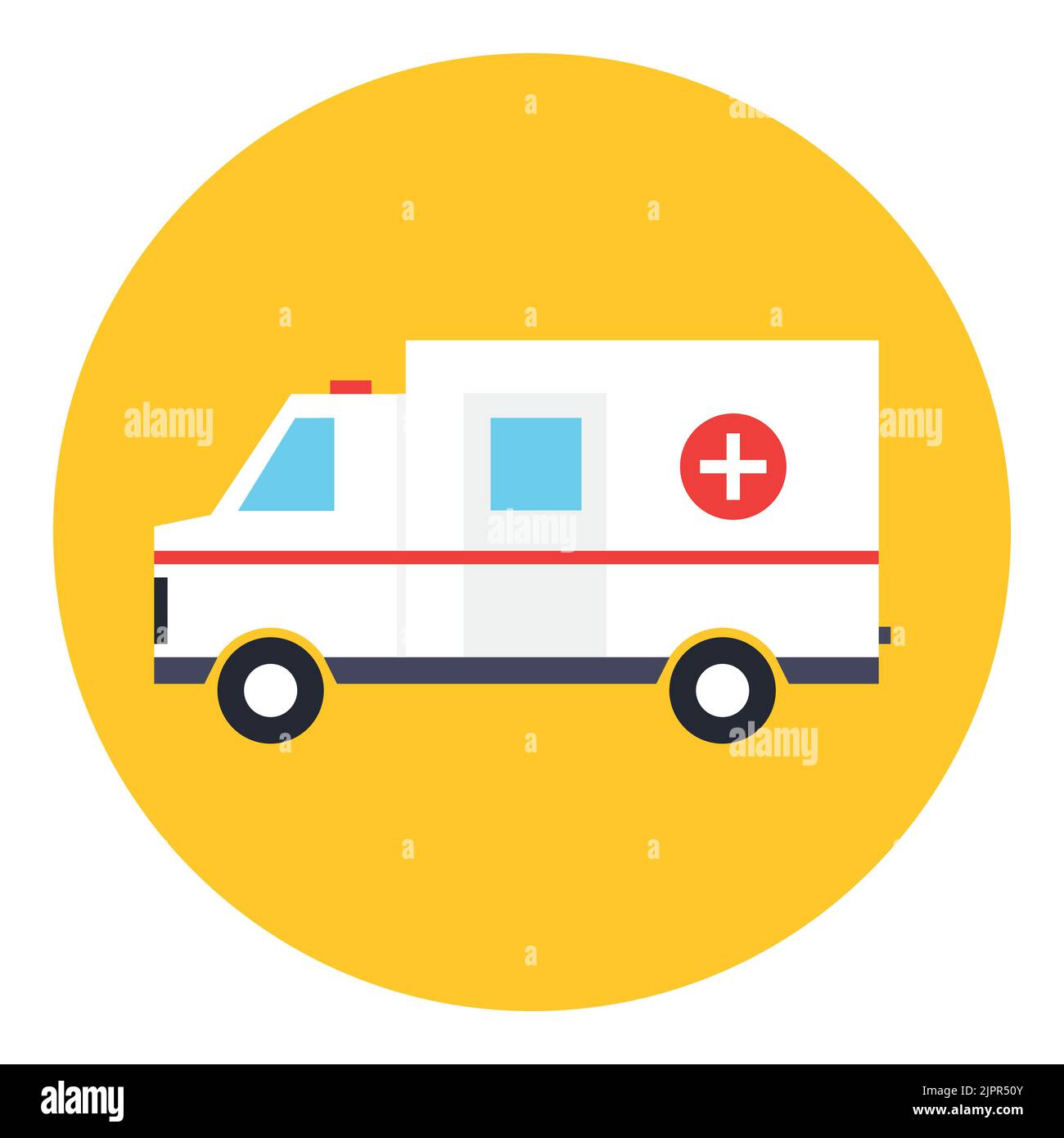 Ambulance car icon. Emergency medical service bus. Cartoon style ambulance car icon. First aid medical flat style icon isolated on white background Stock Vector