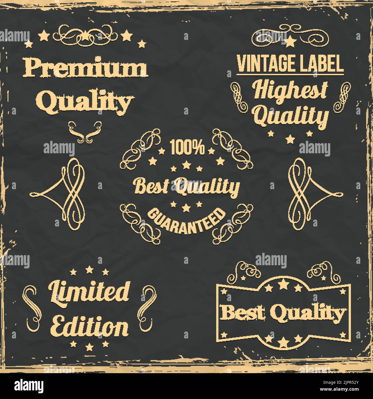 Retro style golden badge set on dark background. Vector elements Stock Vector