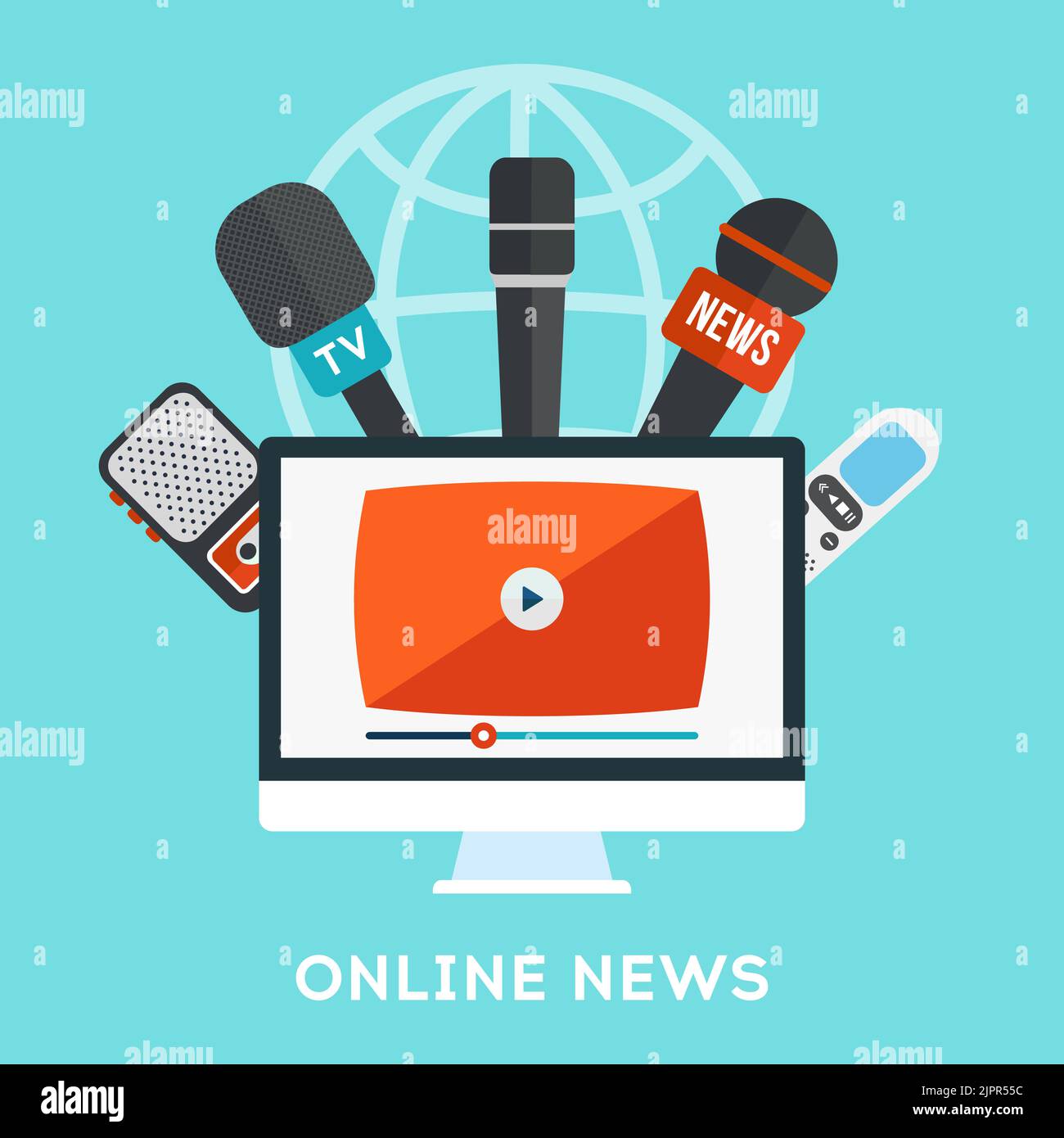 Vector live report concept, live news. Online news broadcasting icon in flat design. Live press conference icon concept. Vector illustration Stock Vector
