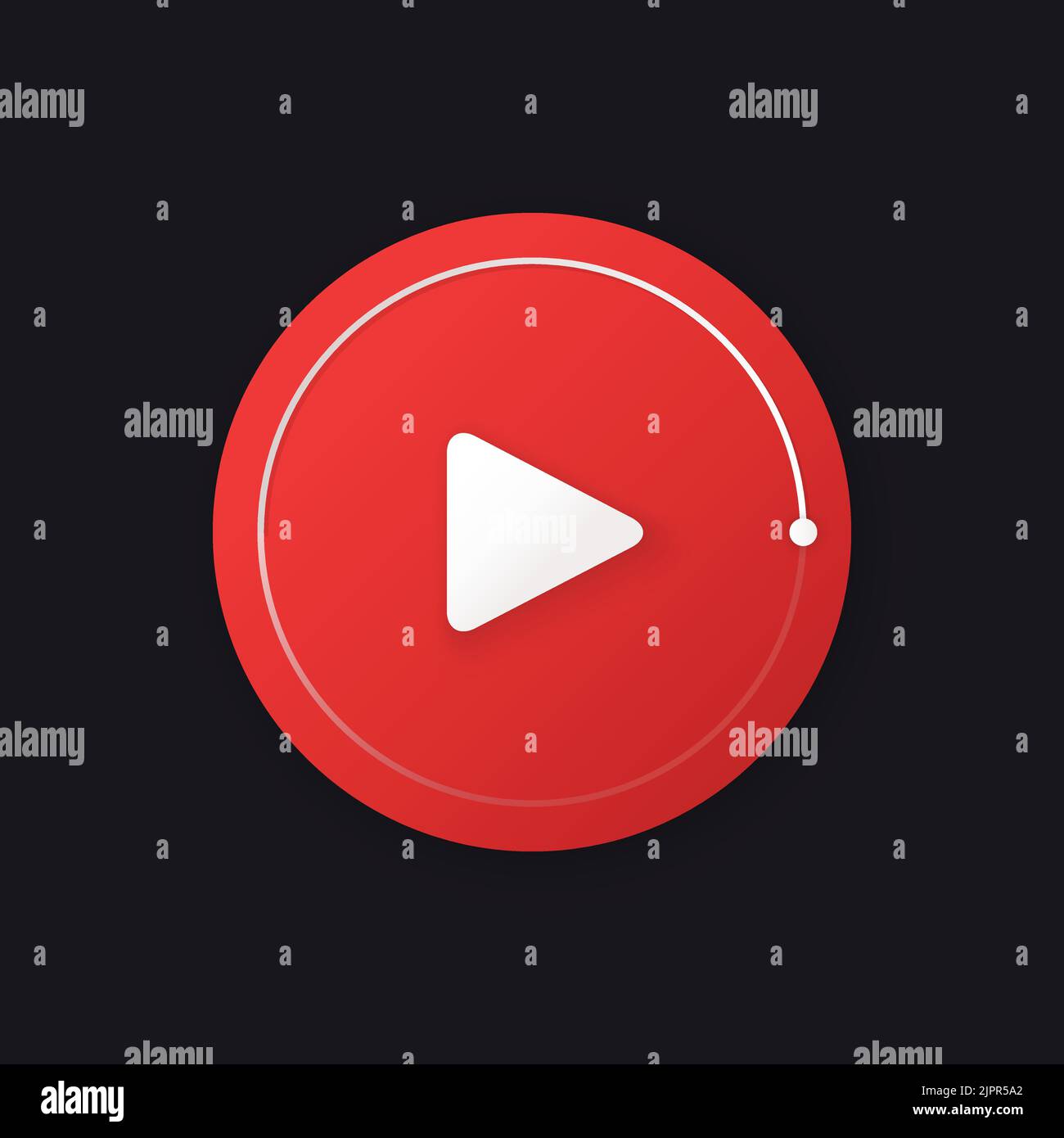 Video play button. Futuristic red color button isolated on black background. Vlog icon with line volume control. Vector element Stock Vector
