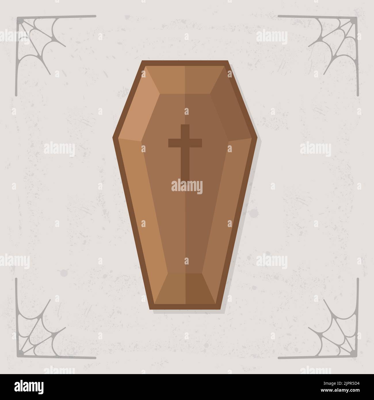 Coffin icon. Wooden vampire coffin. Halloween illustration isolated on stylized gray background. Vector illustration Stock Vector