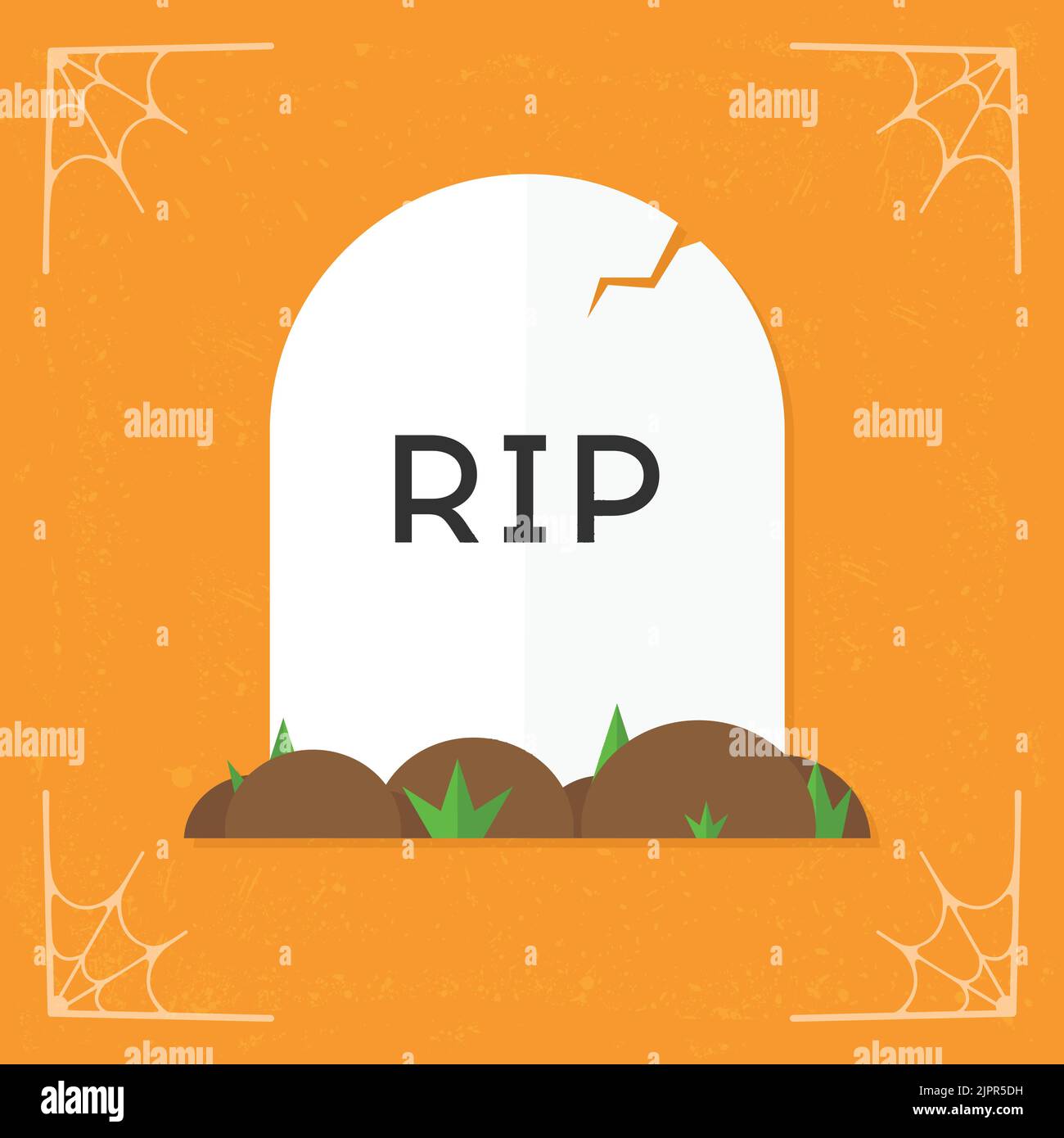 Grave icon. Cartoon RIP icon. Funny white stone grave icon. Cracked tombstone illustration with ground and grass. Halloween vector illustration Stock Vector