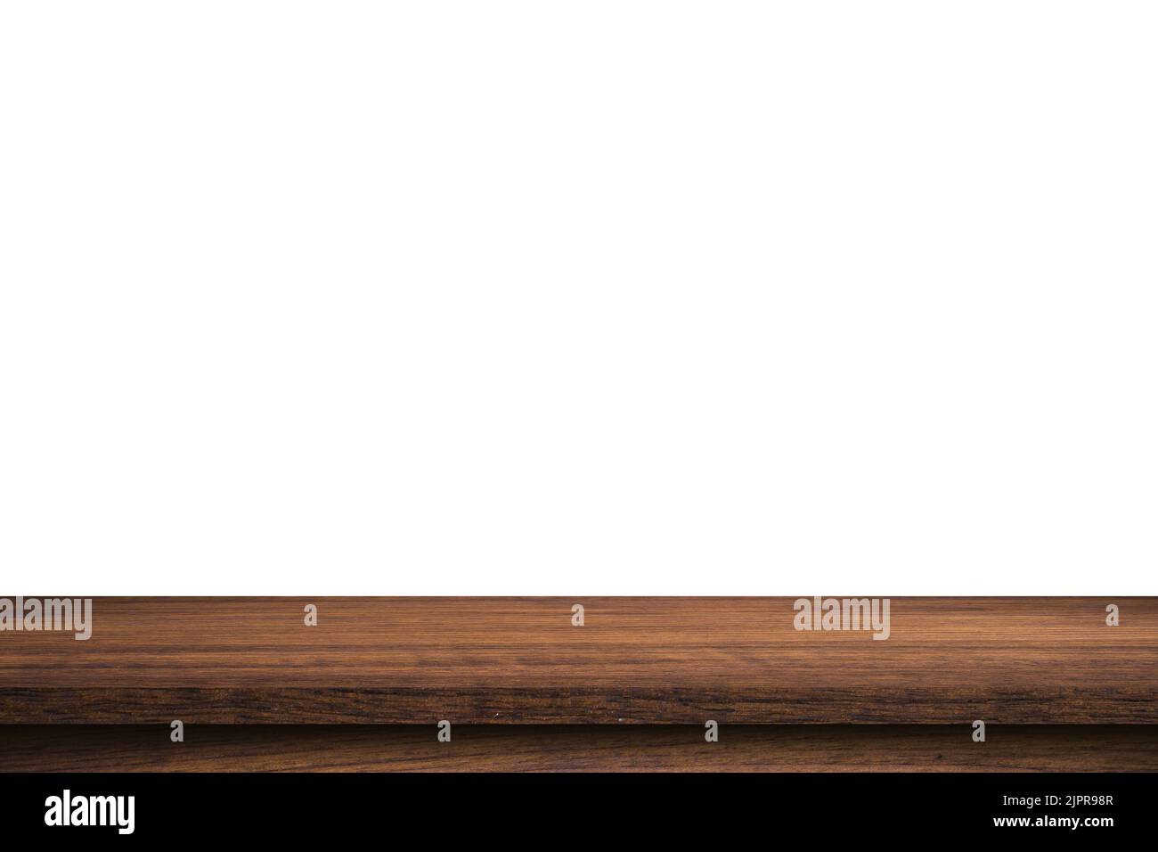 Empty old wood table on isolate white background and display montage with copy space for product. Stock Photo