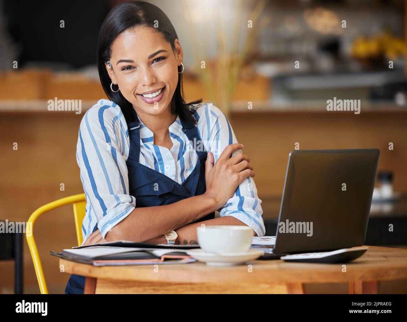 Cafe owner calculating coffee shop budget, financial payments and menu