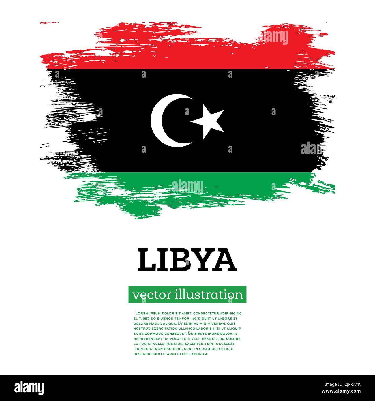 Libya Flag with Brush Strokes. Vector Illustration. Independence Day. Stock Vector