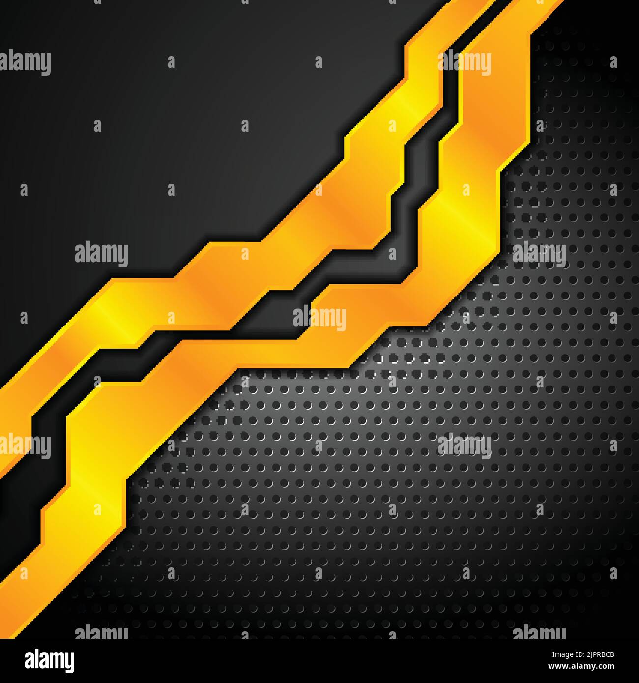Dark metal perforated background with orange glossy stripes. Vector ...