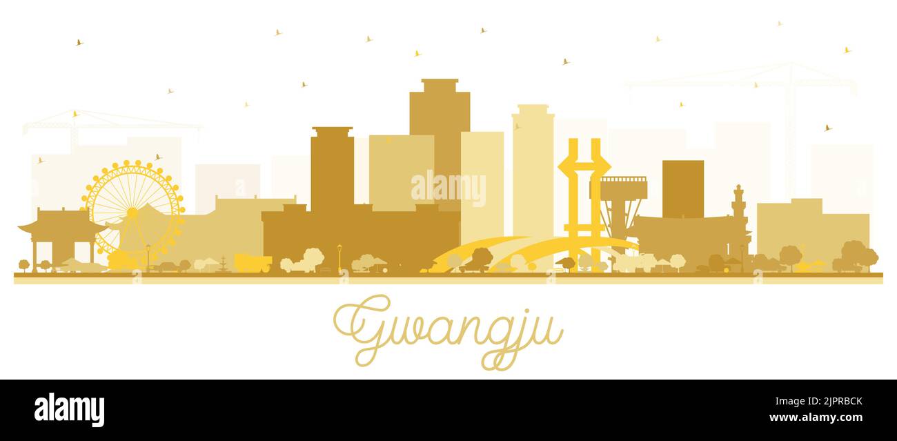 Gwangju South Korea City Skyline Silhouette with Golden Buildings Isolated on White. Vector Illustration. Stock Vector