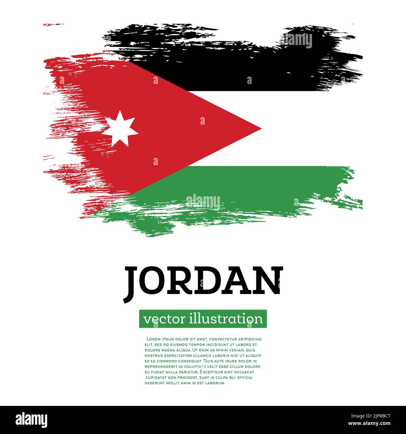 Jordan Flag with Brush Strokes. Vector Illustration. Independence Day. Stock Vector