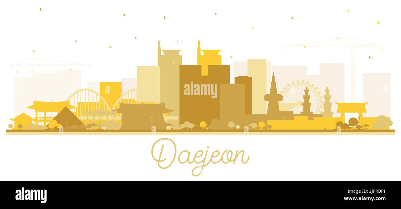 Daejeon South Korea City Skyline Silhouette with Golden Buildings Isolated on White. Vector Illustration. Stock Vector