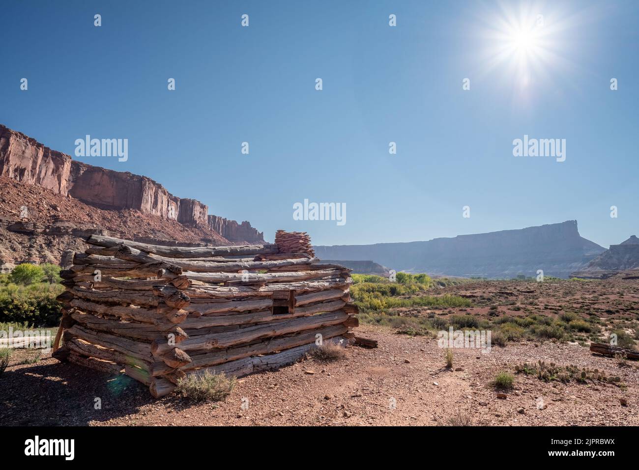 Ruins of the Walker (aka Outlaw) Cabin at Fort Bottom, Canyonlands Nat. Park, Utah. Stock Photo