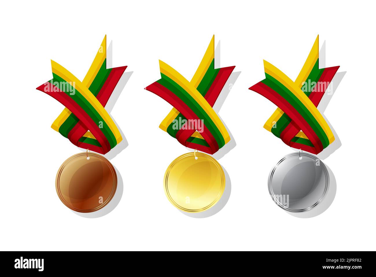 Lithuanian medals in gold, silver and bronze with national flag. Isolated vector objects over white background Stock Photo