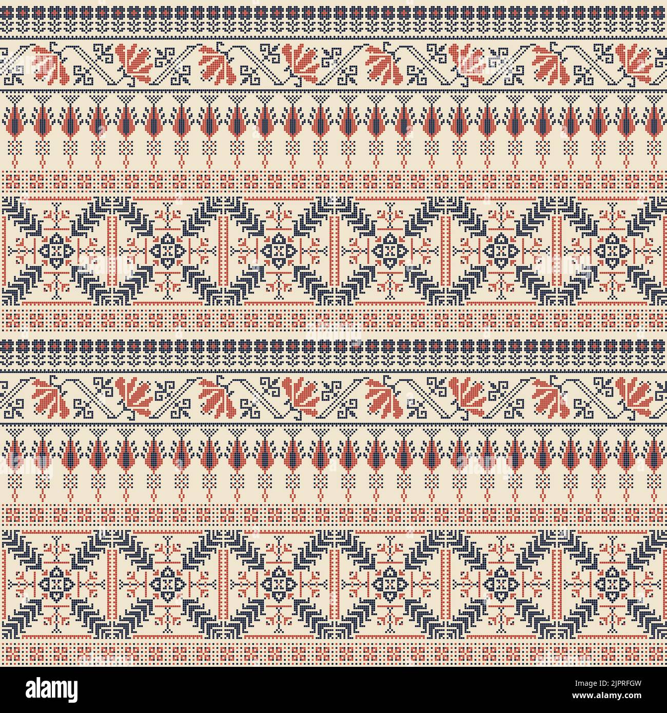 Seamless pattern design with traditional Palestinian embroidery motif Stock Photo