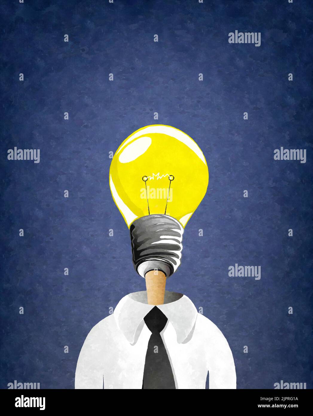 Watercolor style drawing of a business man with lightbulb head Stock