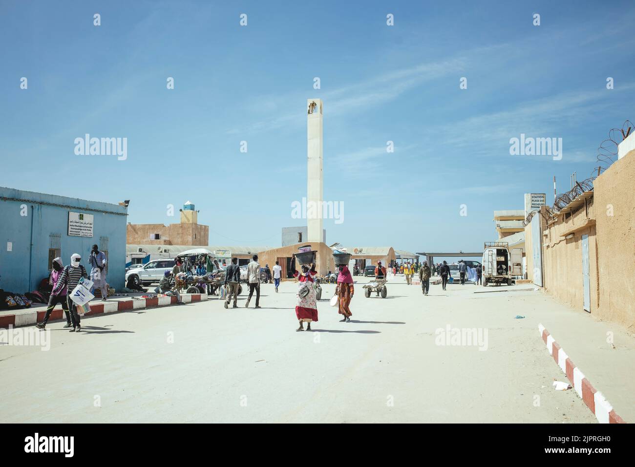 Traditional fishing beach, Plage des Pecheurs Traditionnels, port area and market halls, Nouakchott, Mauritania Stock Photo