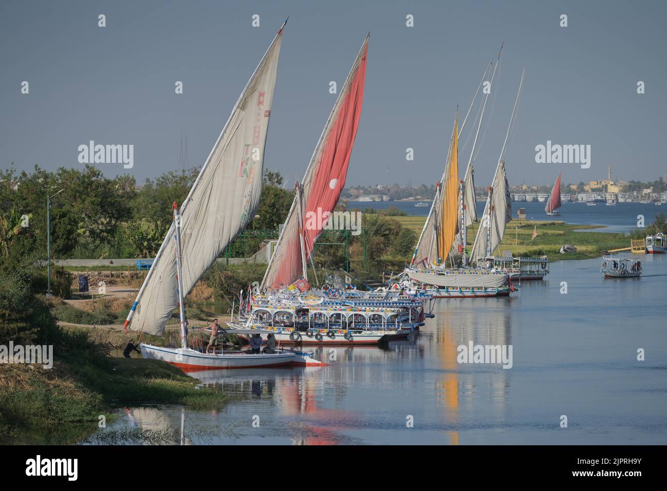 Excursion boats, boats, sailers, feluccas, Banana Island, Nile, Luxor