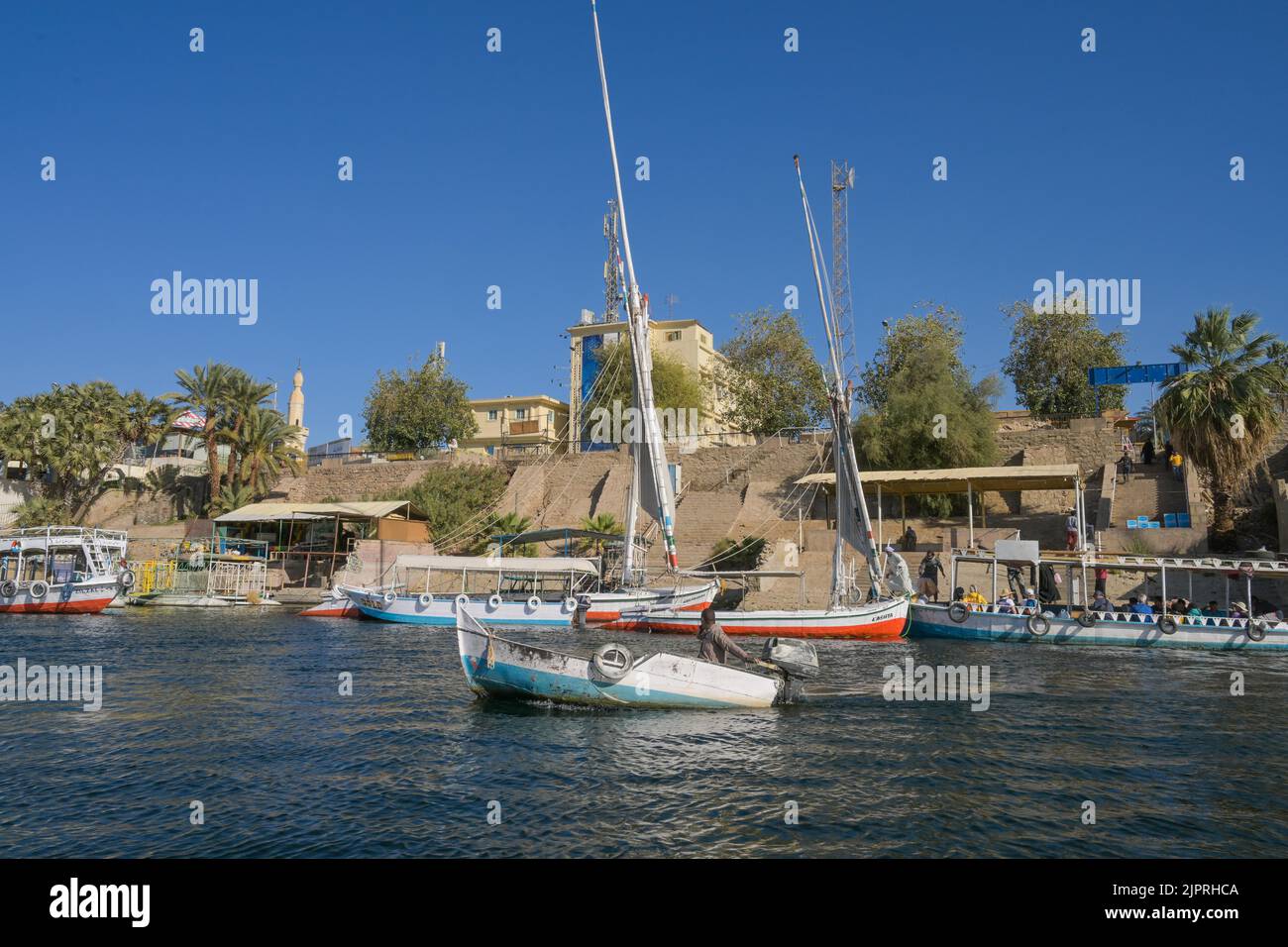 Sailing boats, excursion boats, Nile, quay, Aswan, Egypt Stock Photo Alamy