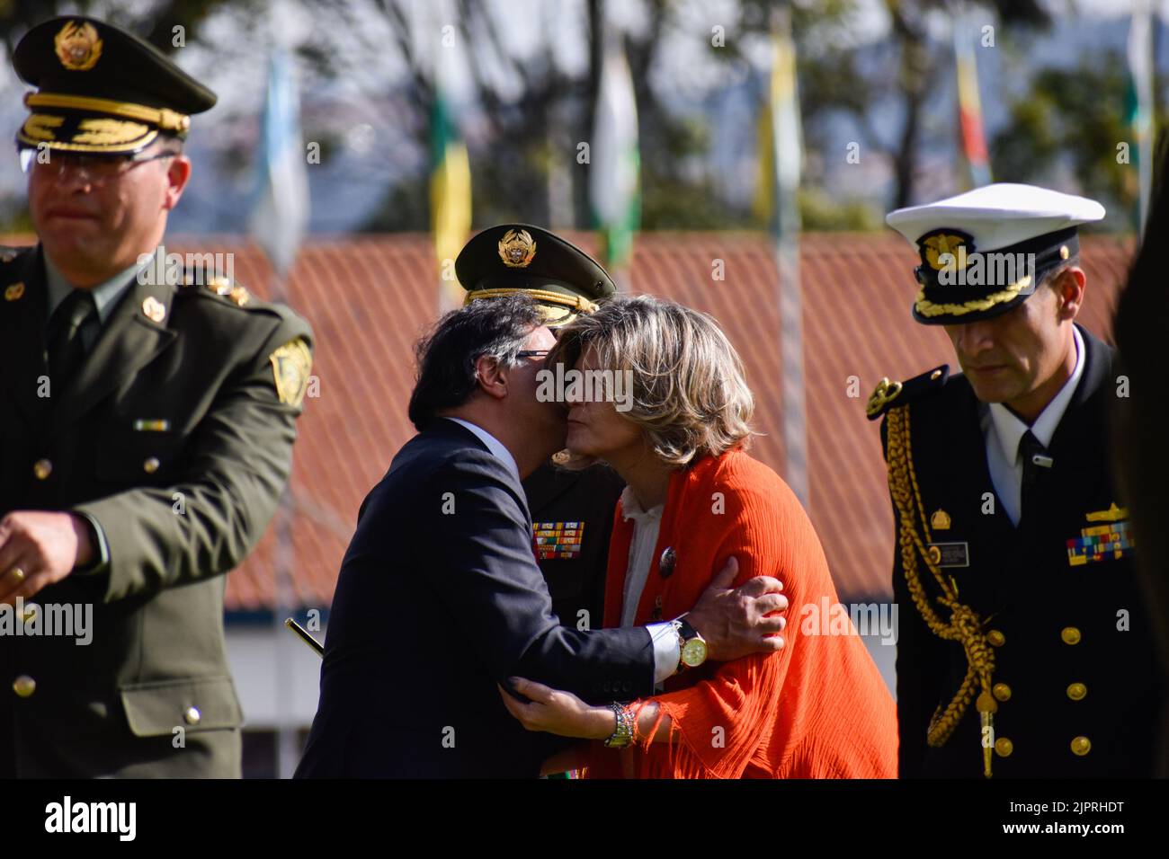Bogota, Colombia. 19th Aug 2022. Colombian president Gustavo Petro (Left9 thanks former general