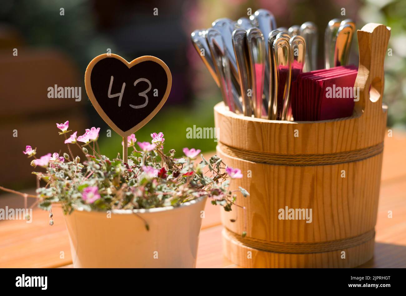 Table number and cutlery, Hotel Restaurant Im Spinnerhof, Sasbachwalden, Black Forest National Park, Baden-Wuerttemberg, Germany Stock Photo