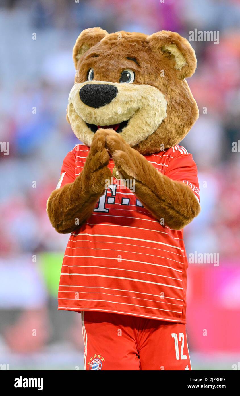 Mascot Berni FC Bayern Munich FCB, in new kit gestures, Allianz Arena