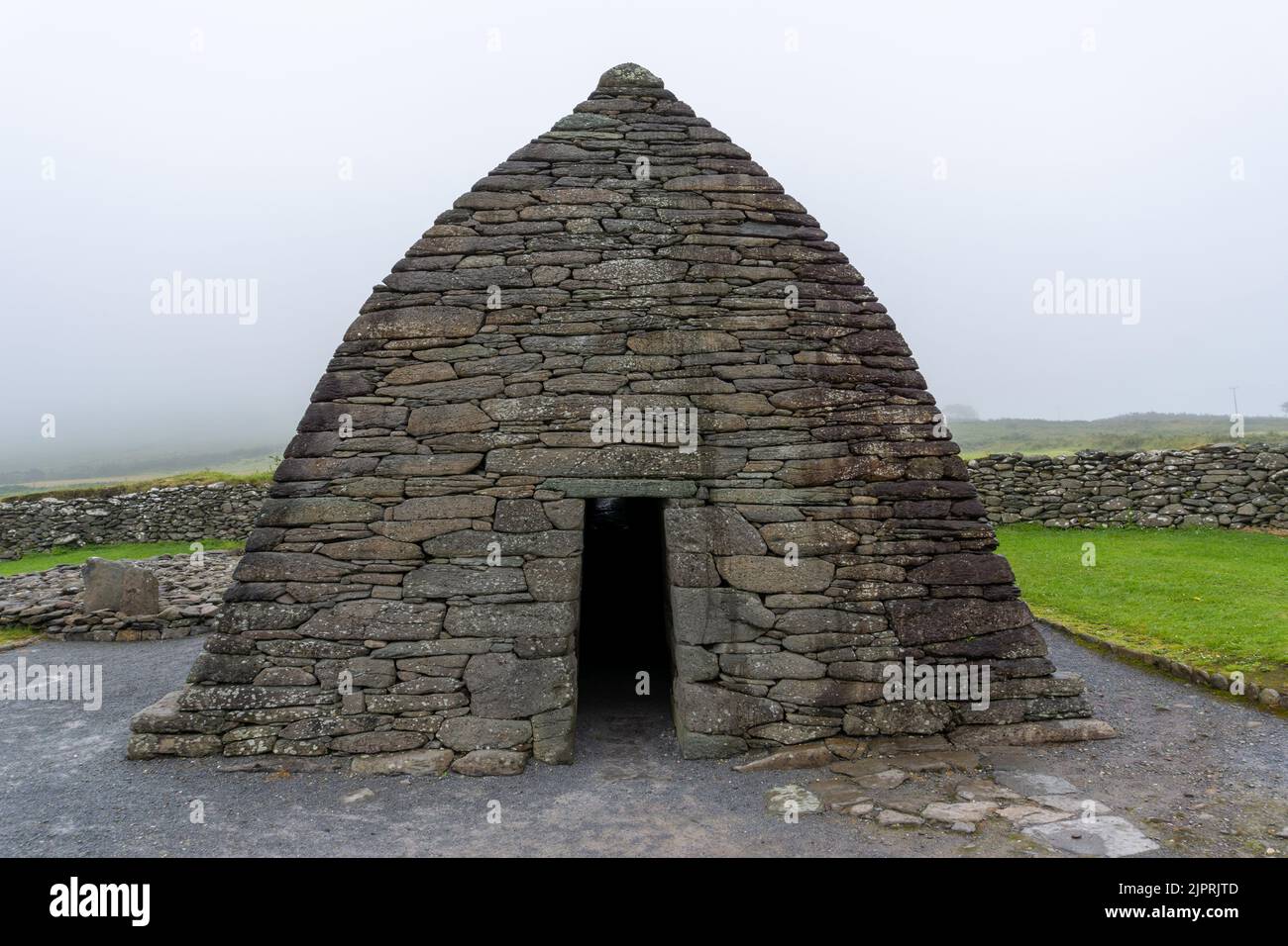 A close-up view of the early-Chrisitian stone church Gallarus Oratory in County Kerry of Western Ireland Stock Photo