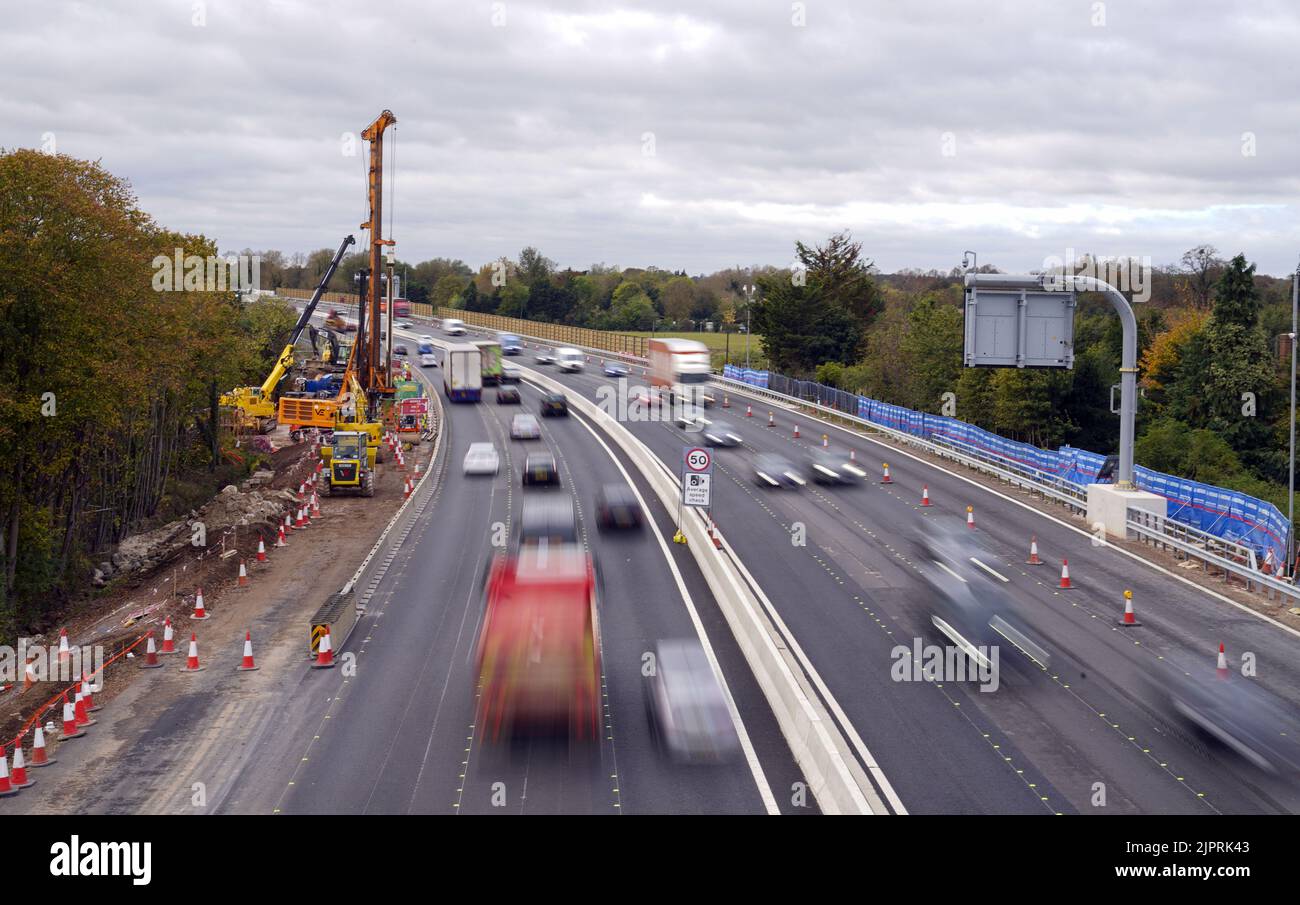 File photo dated 04/11/21 of work being carried out on the M4 motorway near Dorney Reach, which is due to become a smart motorway. Rishi Sunak would ban new smart motorways, clamp down on rogue parking fines and review low traffic neighbourhoods to combat what he calls a 'war on motorists'. Issue date: Saturday August 20, 2022. Stock Photo