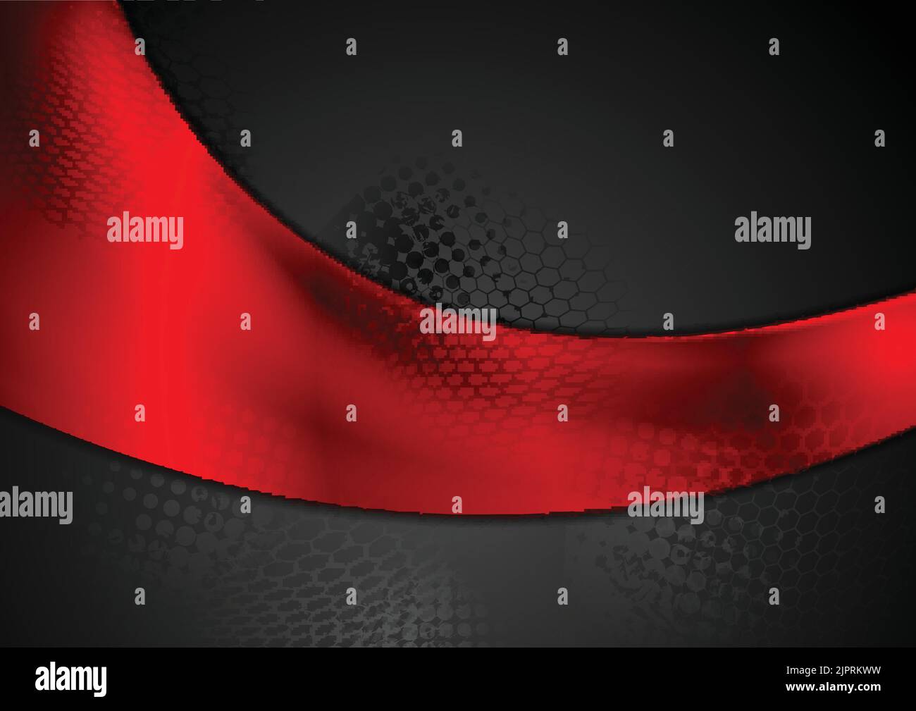 Bright red glossy wave on black background. Abstract vector design Stock Vector