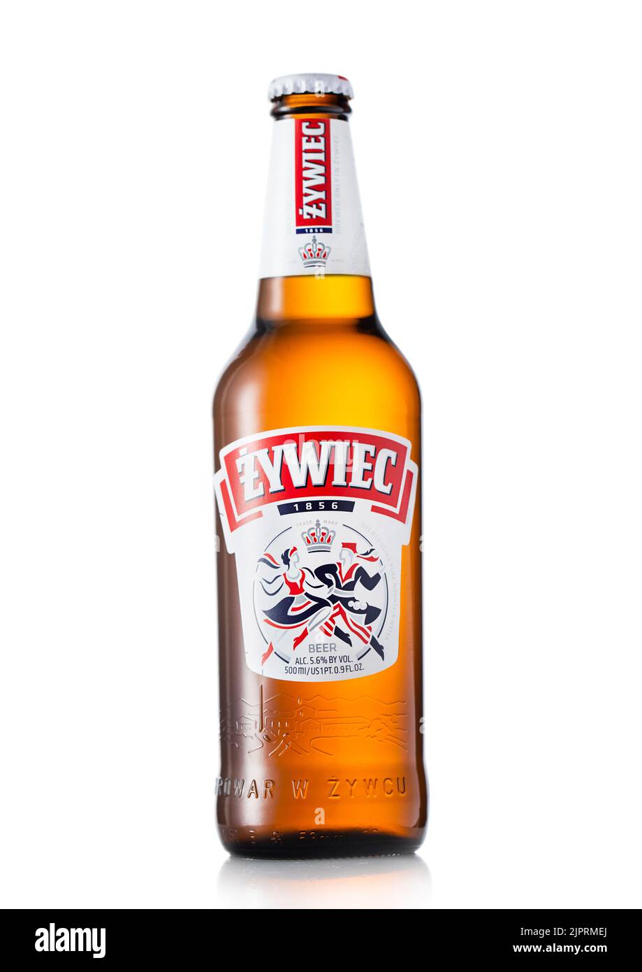 LONDON, UK - JUNE 22, 2022: Bottle of Zywiec lager beer on white. Stock Photo