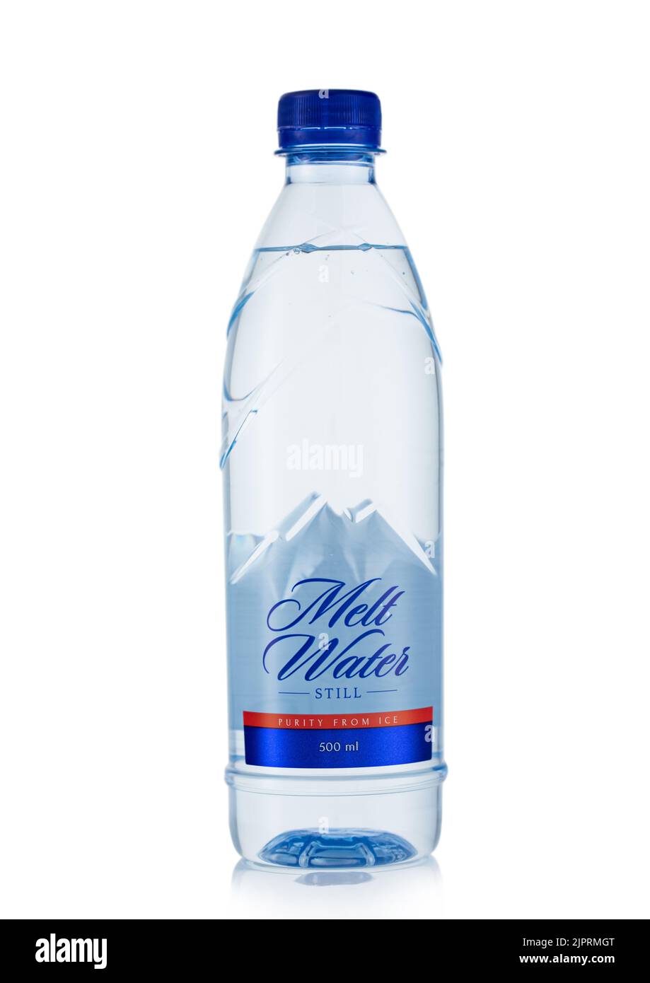LONDON,UK - MAY 10, 2022: Melt Water still mineral water purity from ice on white. Stock Photo