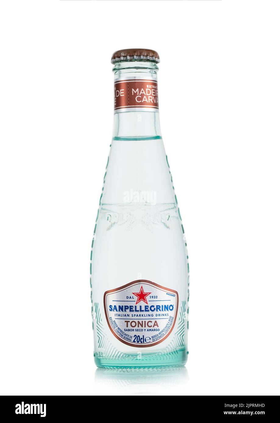 LONDON,UK - MAY 26, 2022: Sanpellegrino italian sparkling tonic water on white. Stock Photo