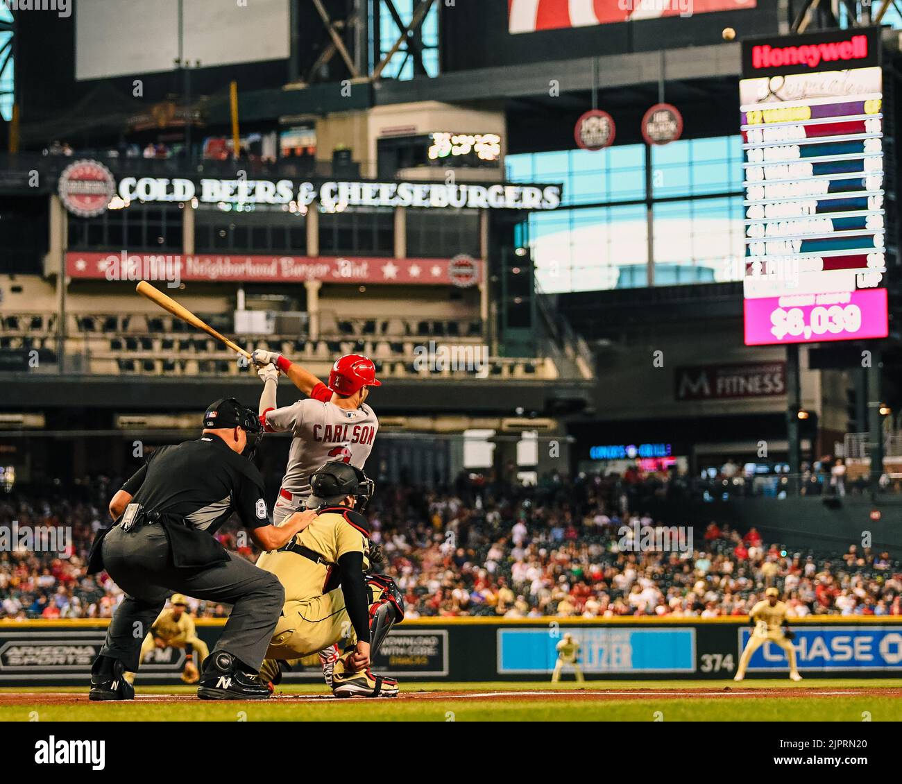 St. Louis Cardinals center fielder Dylan Carlson (3) flies out to