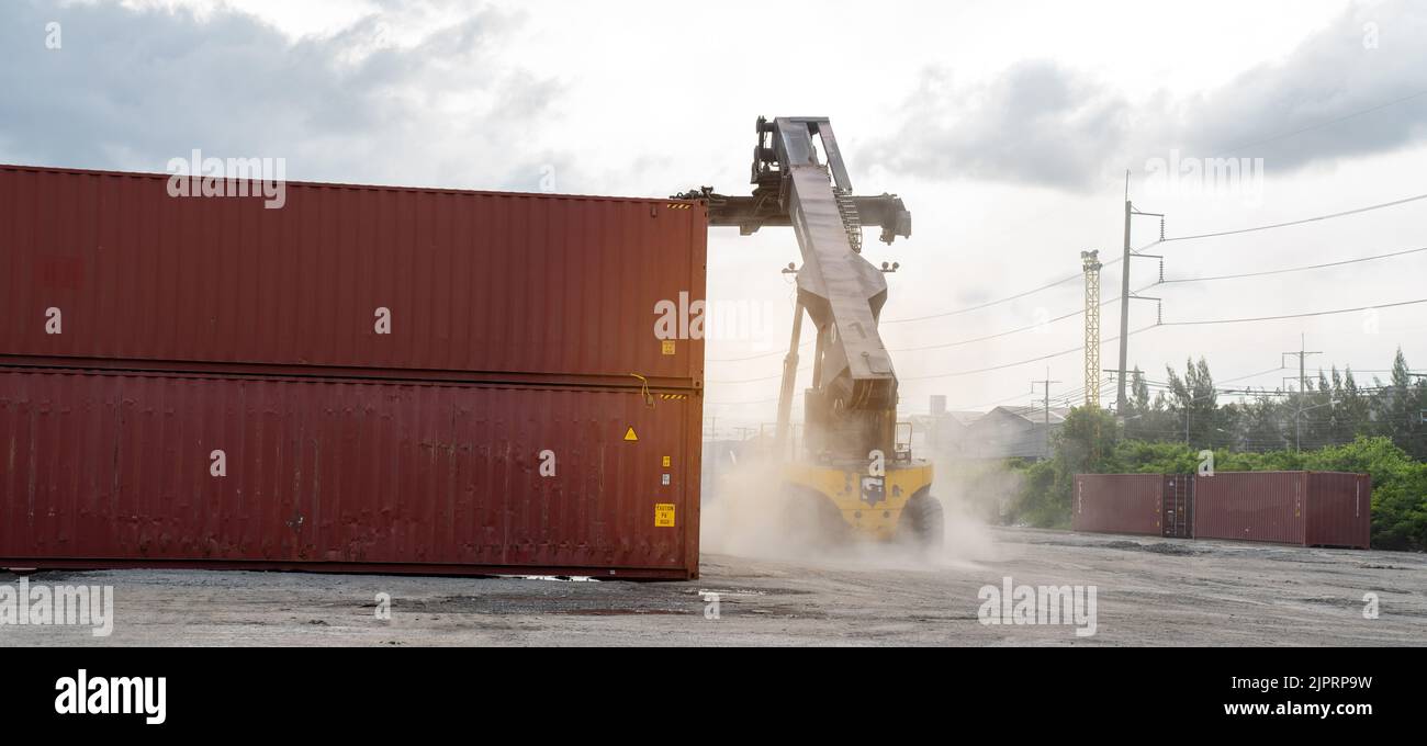 forklift working in the container cargo yard port loading cargo tank ...