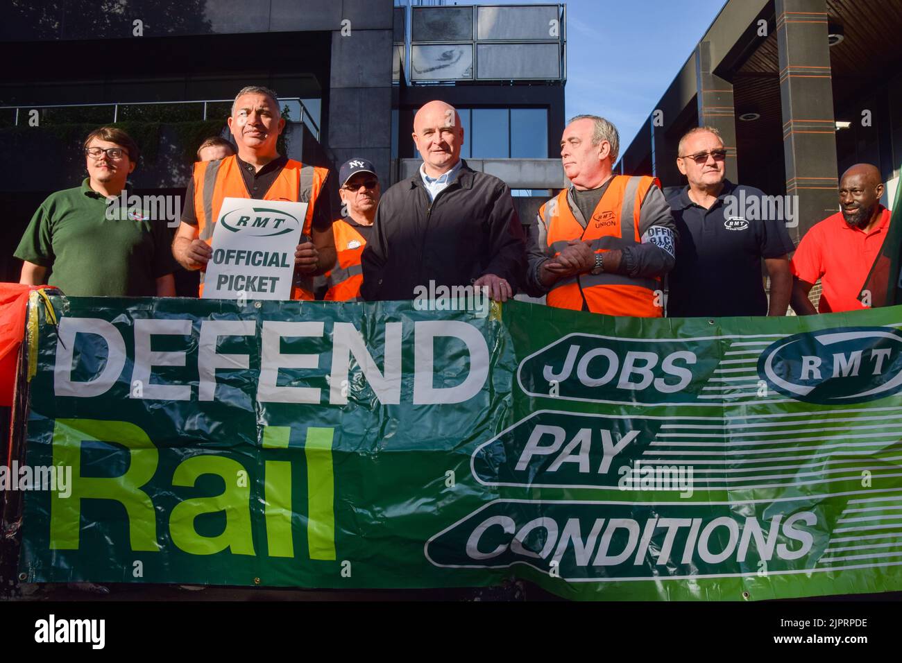 London, UK. 20th August 2022. RMT general secretary Mick Lynch joins