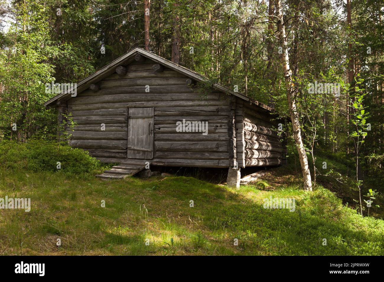 Wooden barns, log, and timber buildings in the farmland. Agriculture in