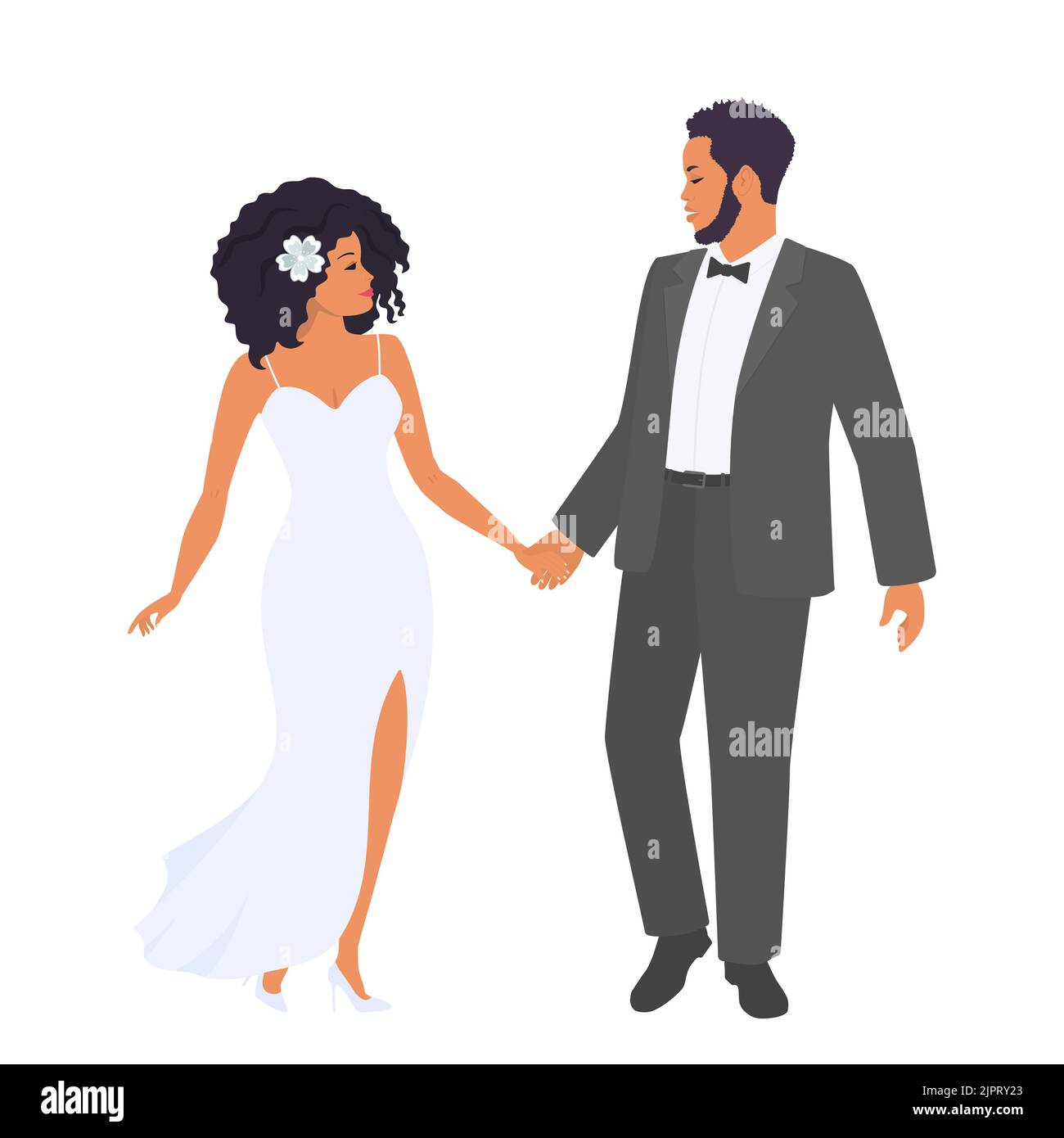 African American couple getting married. Cartoon flat style. Vector
