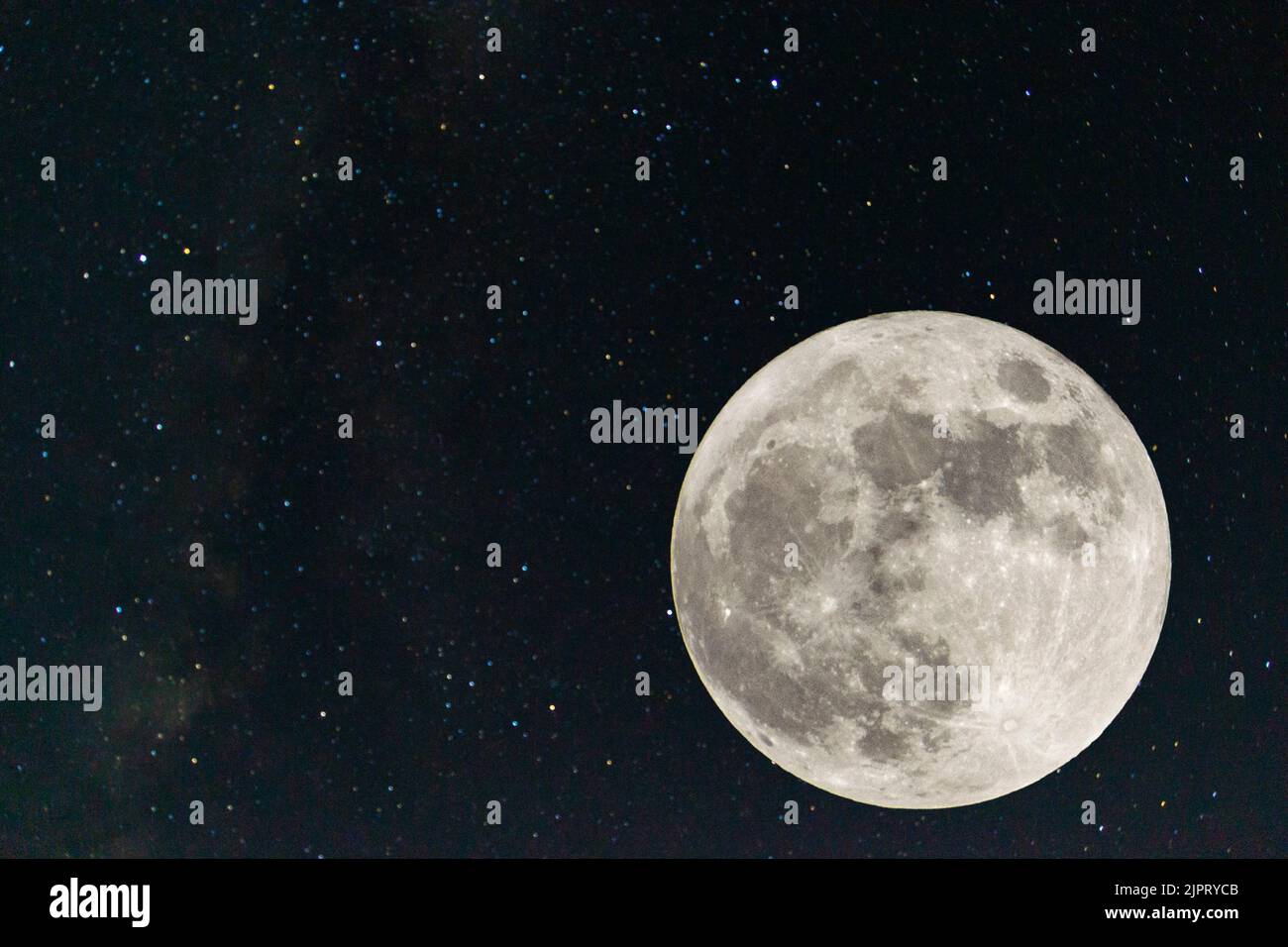 Full beaver moon. Super full moon with dark background. Madrid, Spain