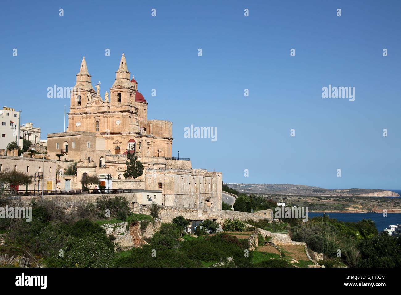 View of the parish church of Mellieha in Malta Stock Photo