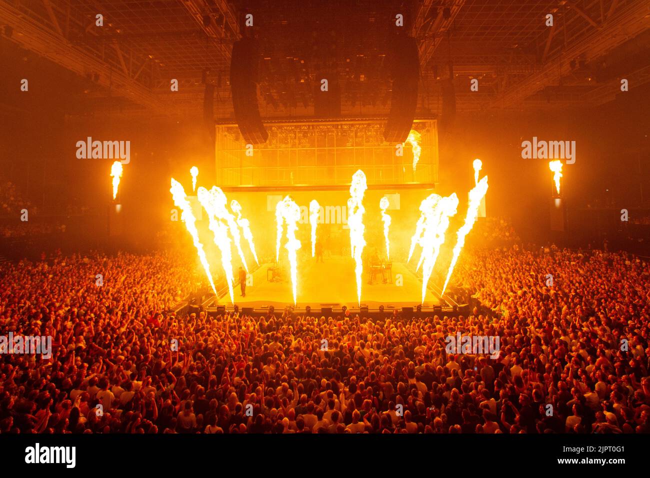 Oslo, Norway. 18th, August 2022. The Norwegian rap duo Karpe performs a live concert at Oslo Spektrum in Oslo. The duo consists of the two rappers Magdi Omar Ytreeide Abdelmaguid and Chirag Rashmikant Patel. Photo credit: Gonzales Photo - Per-Otto Oppi). Stock Photo