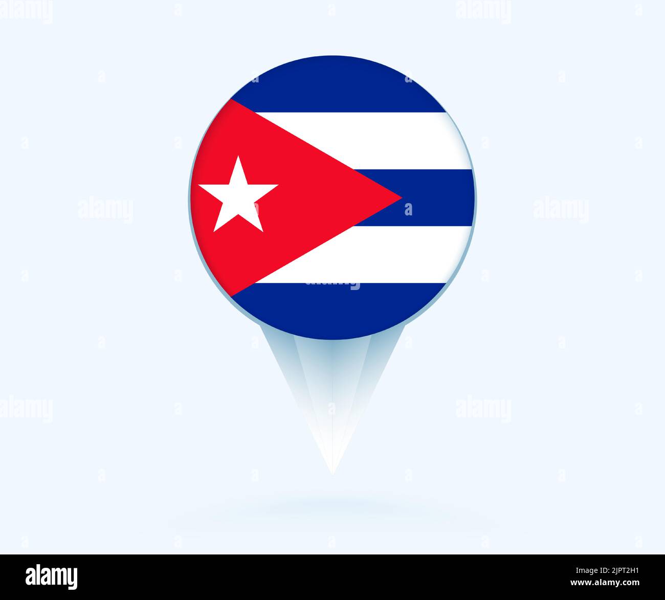 Map pointer with flag of Cuba. Vector flag sign on blue background. Stock Vector
