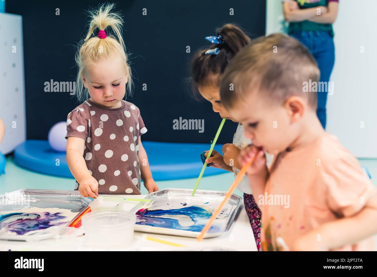 kids having fun in the kindergarten, medium closeup. High quality photo Stock Photo