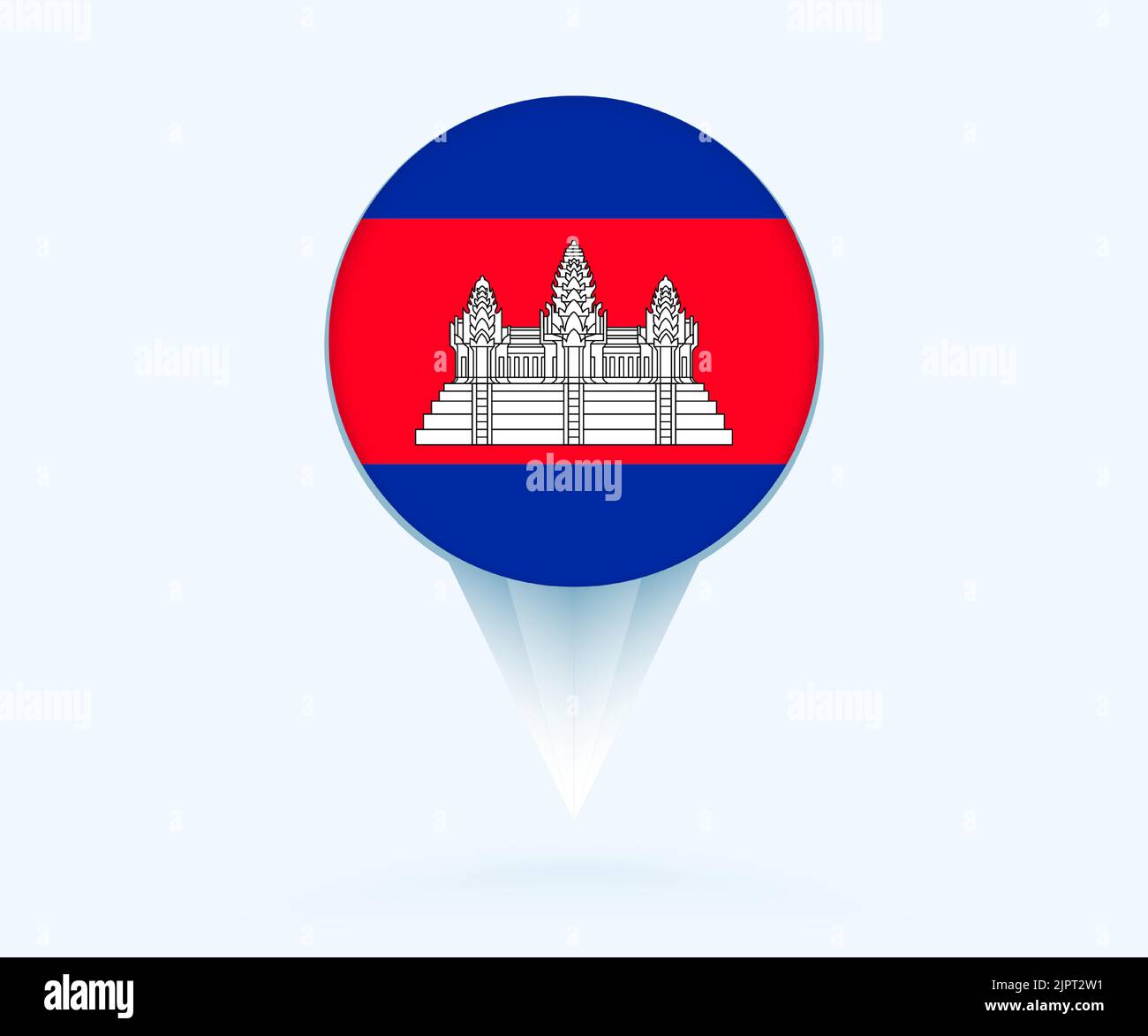 Map pointer with flag of Cambodia. Vector flag sign on blue background. Stock Vector