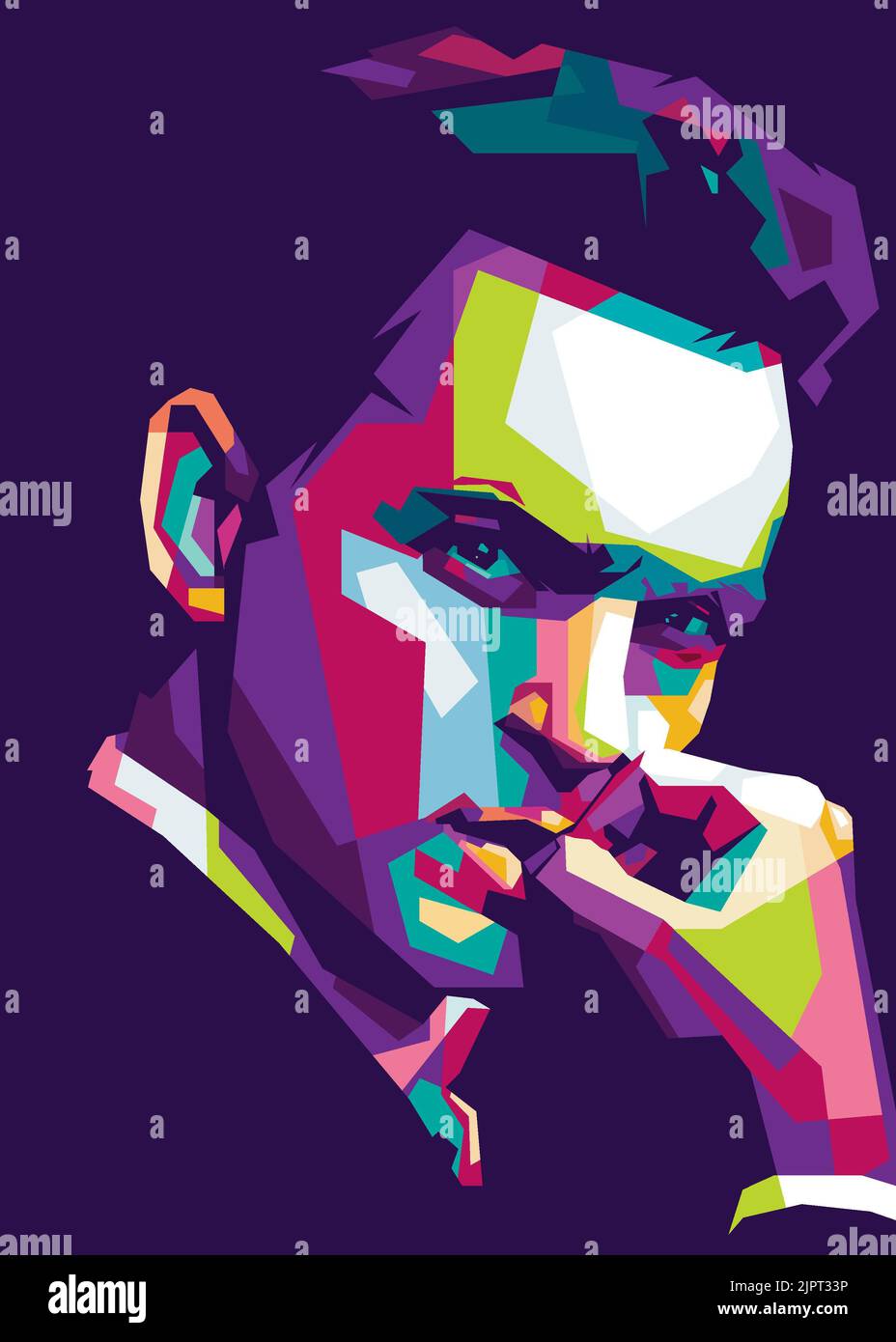 Colorful Pop art of Andres de Fonollosa with his hands on his mouth Stock Photo Alamy